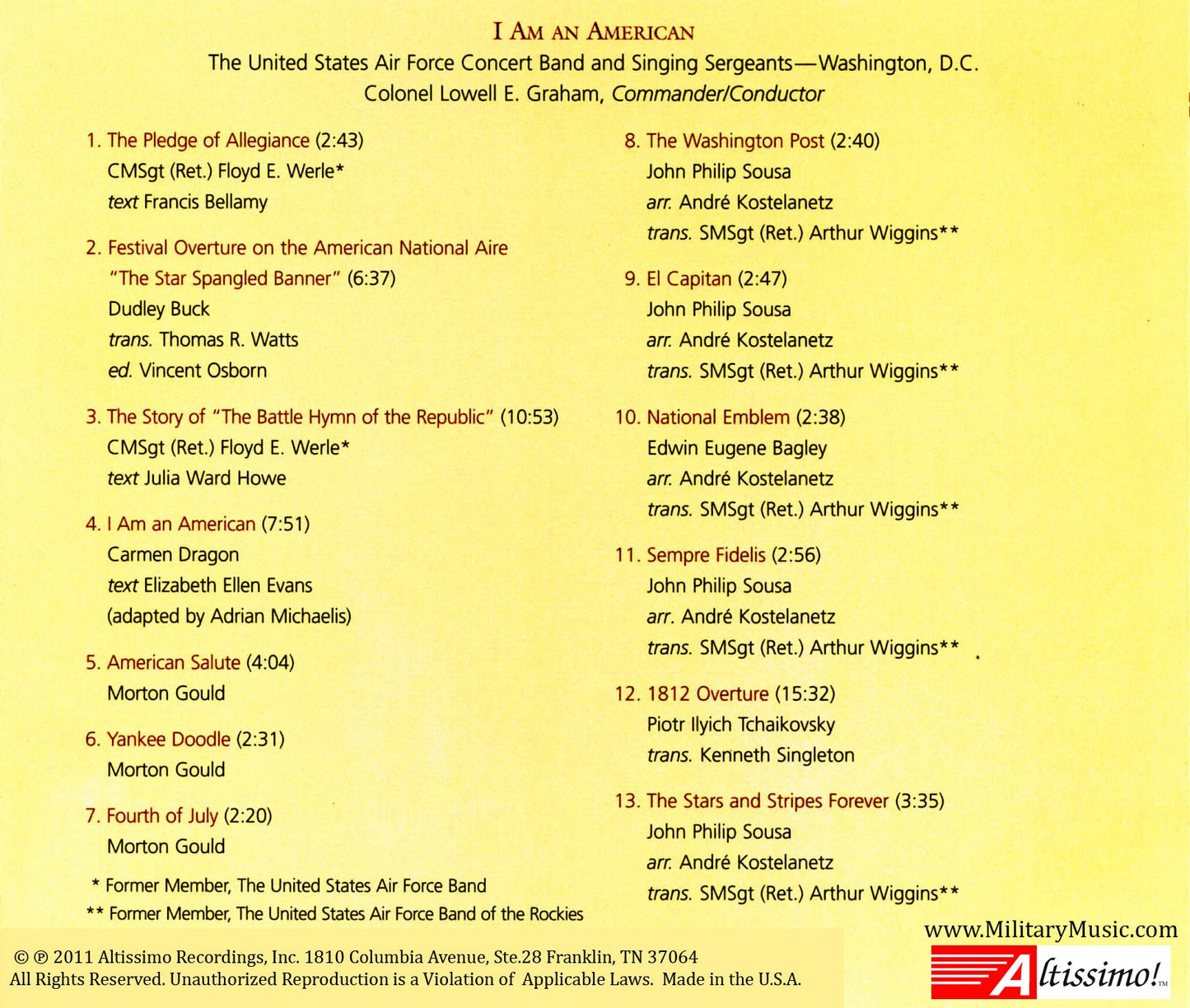 UNITED STATES AIR FORCE SINGING SERGEANTS AND CONCERT BAND: