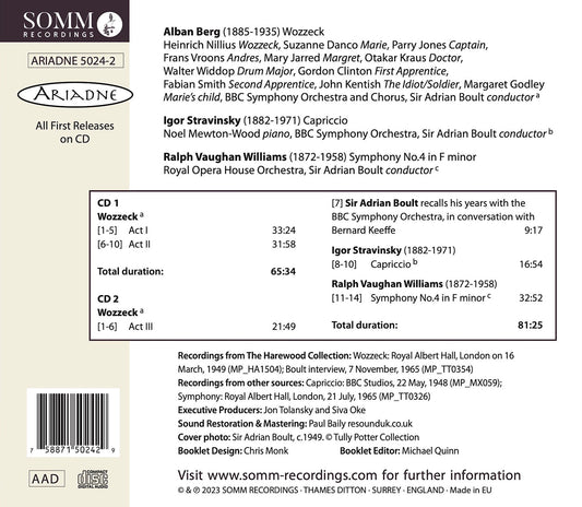 Berg: Wozzeck (Complete); Stravinsky: Capriccio; Vaughan Wil