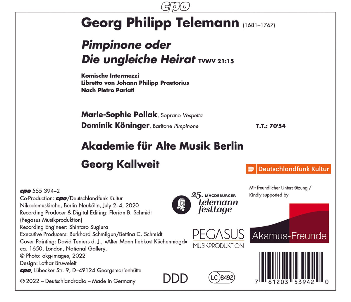 Avison & Telemann: Pimpinone oder Die ungleiche Heirat