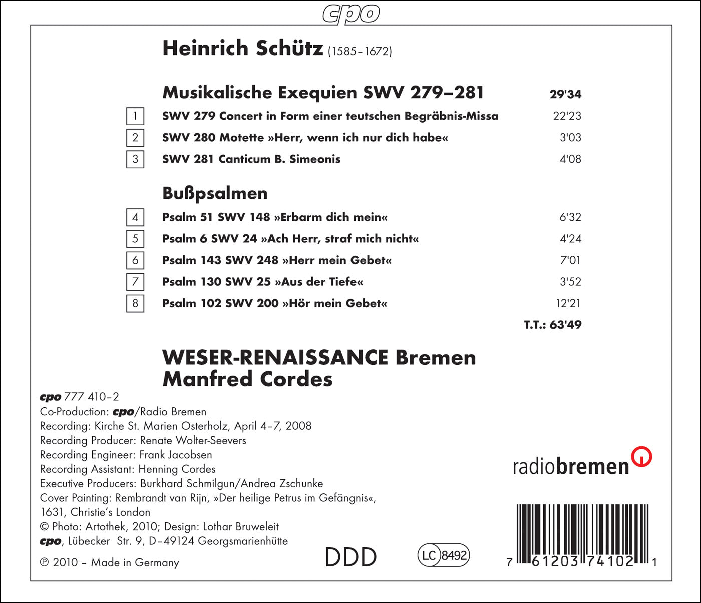 Schutz: Musicalische Exequien / Busspsalmen