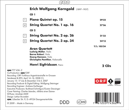 Korngold: String Quartets Nos. 1-3 / Piano Quintet, Op. 15