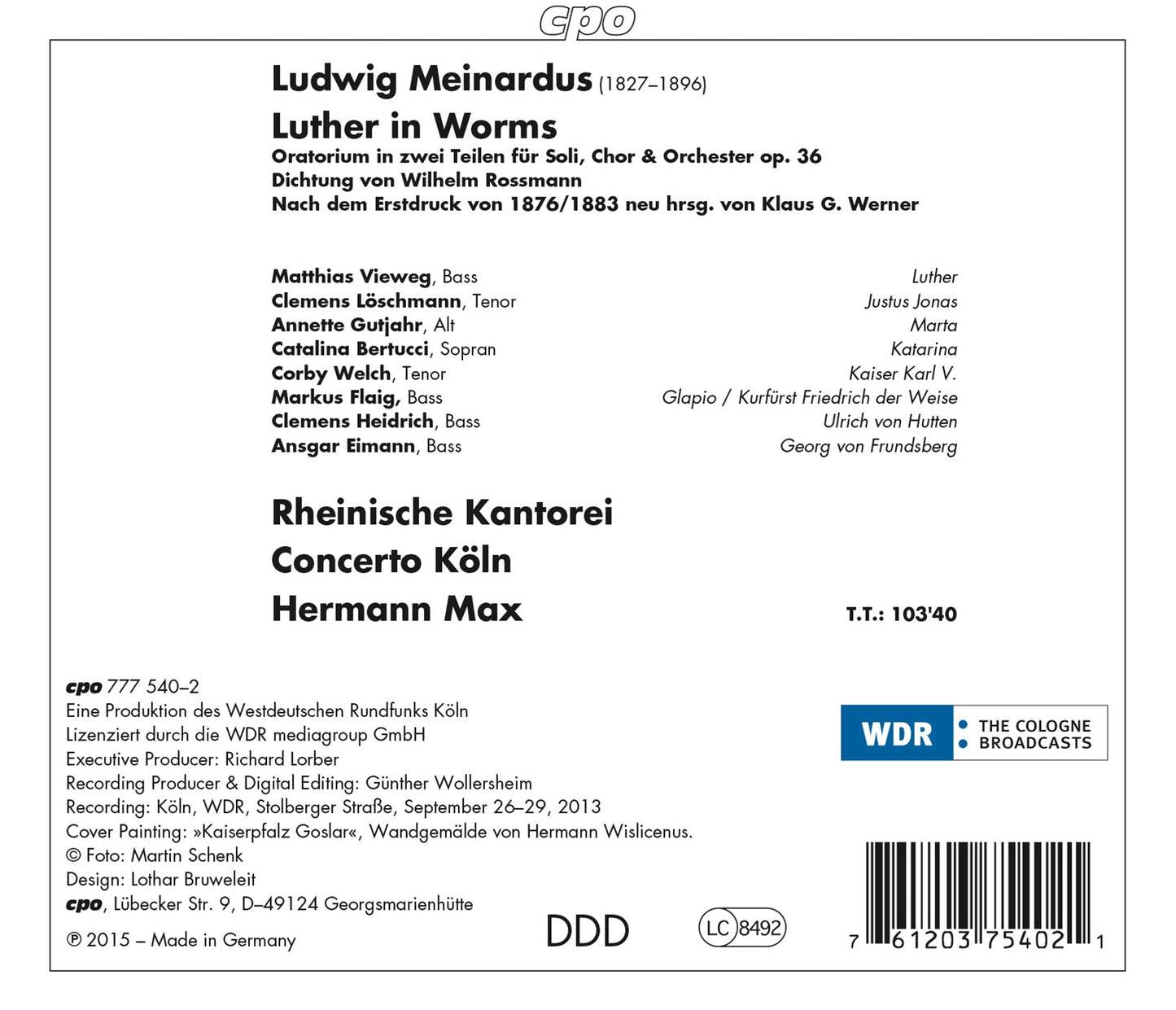 Meinardus: Luther in Worms, Op. 36