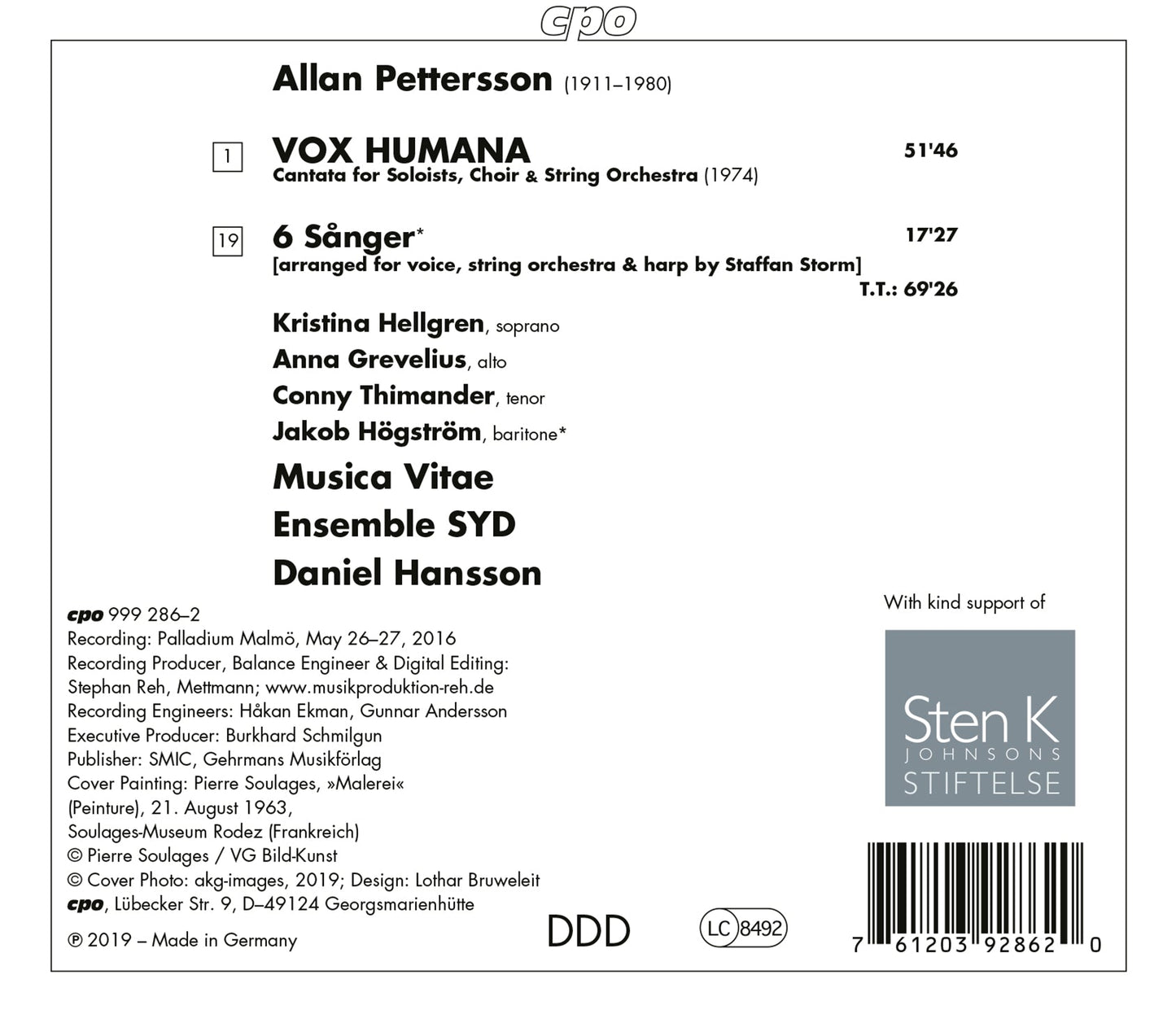 Pettersson: Vox humana - 6 Songs