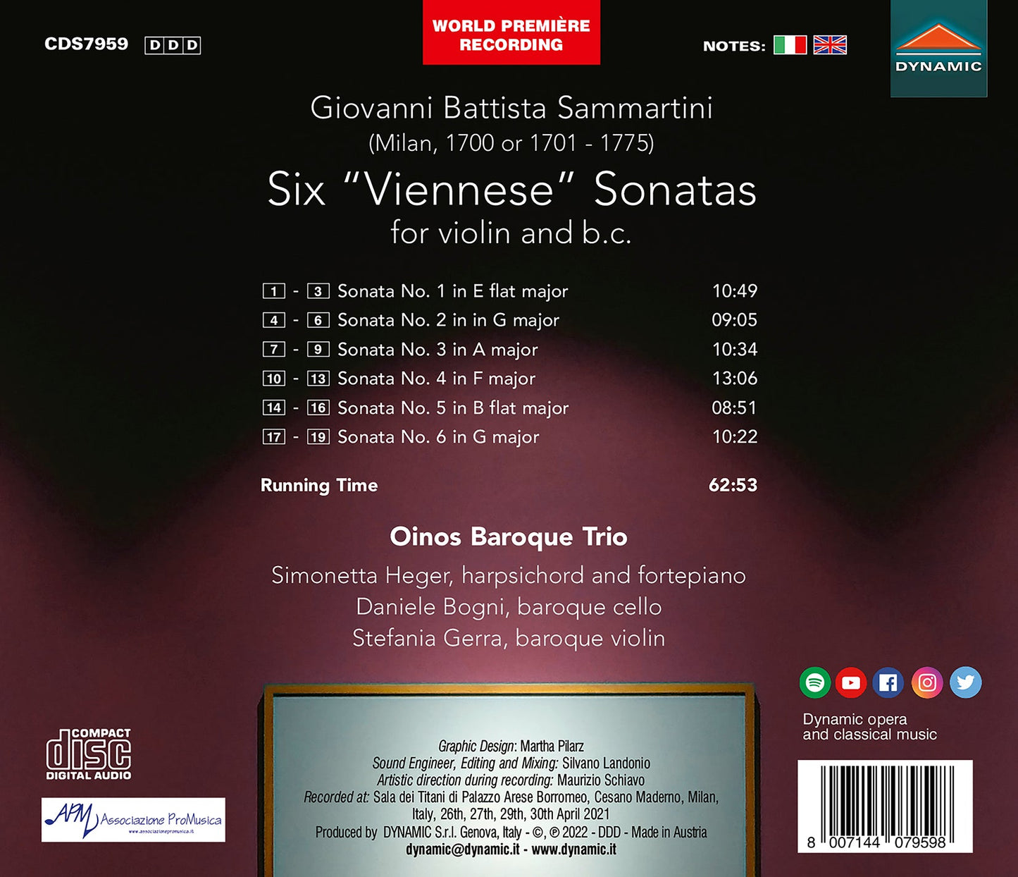 Sammartini: Six “Viennese” Sonatas For Violin & Basso Contin