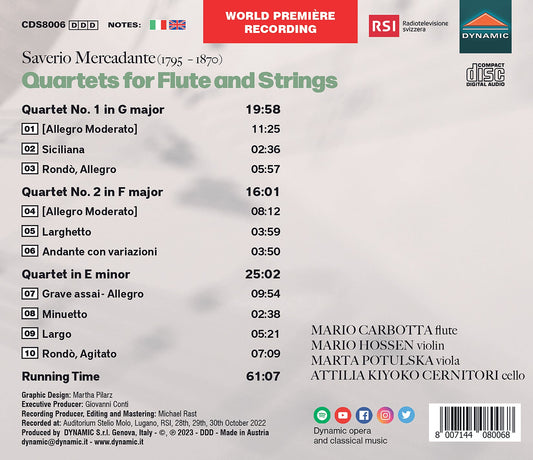 Mercadante: Quartets for Flute & Strings