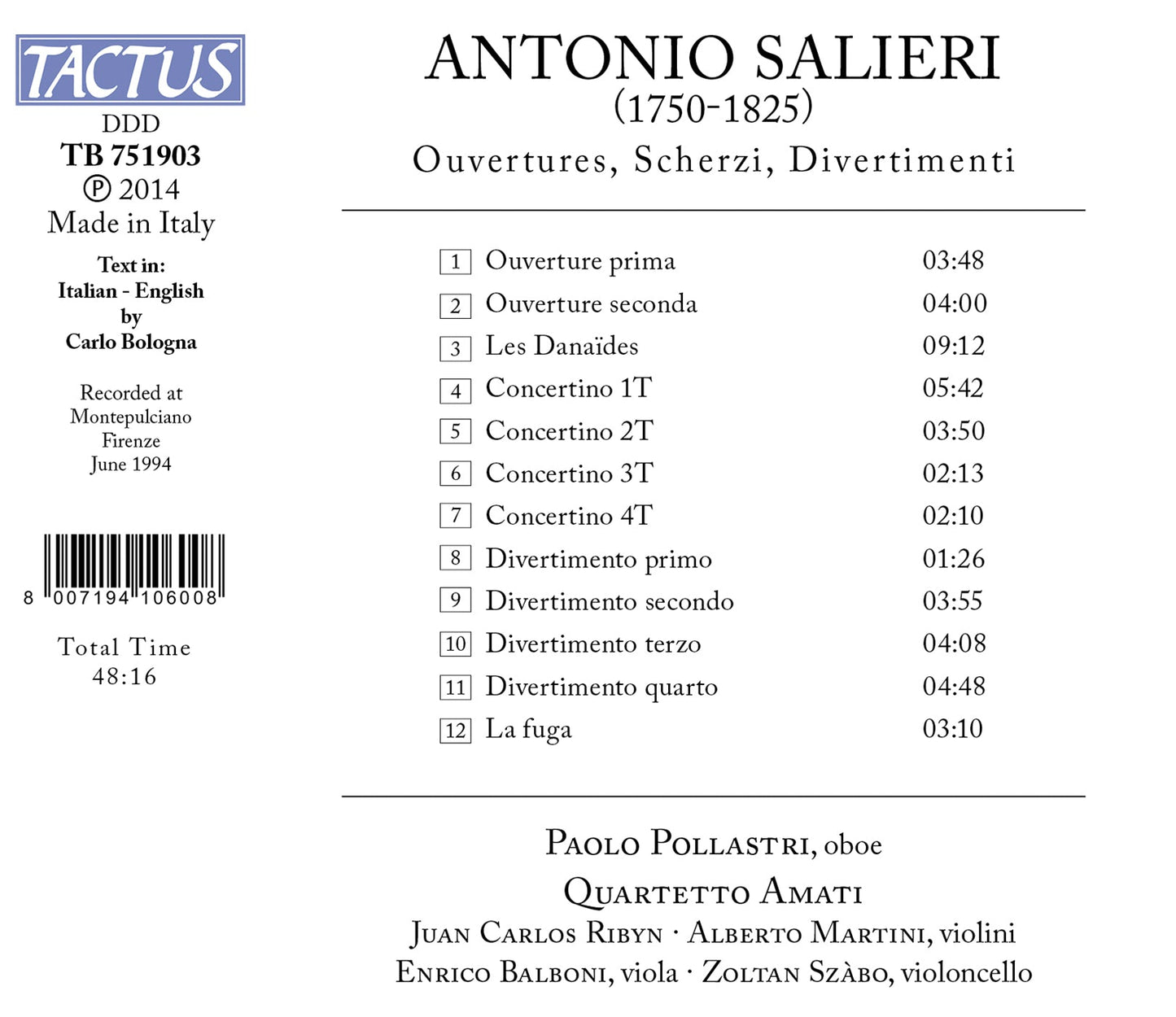 Salieri: Ouvertures, Scherzi & Divertimenti