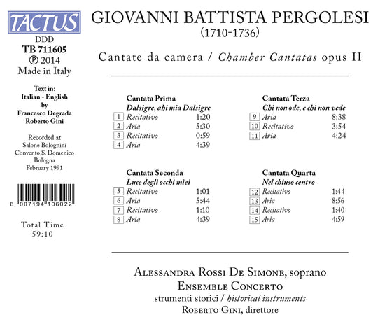 Pergolesi: Cantate da camera, Op. 2 / Ensemble Concerto