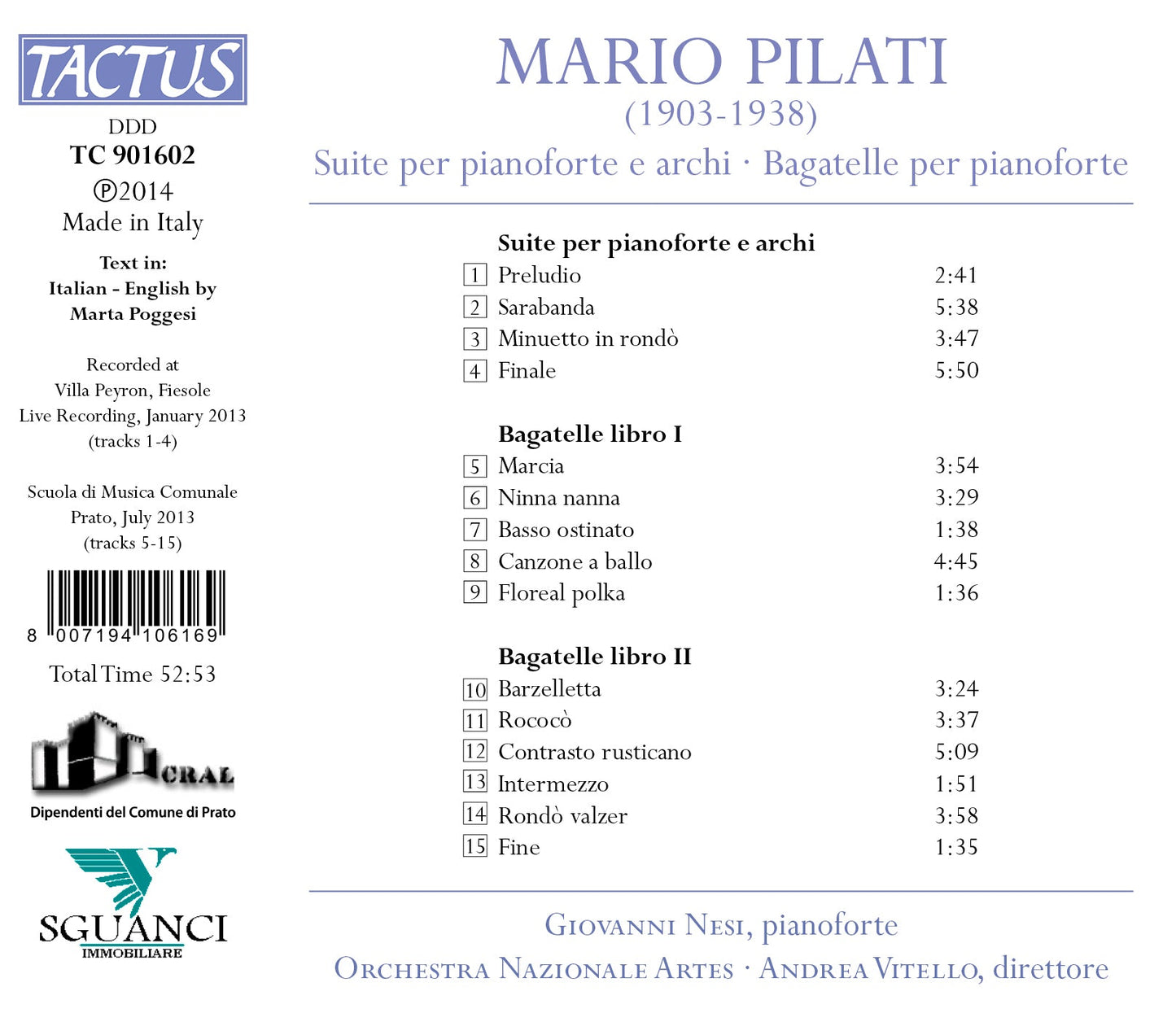 Pilati: Suite per pianoforte e archi & Bagatelles