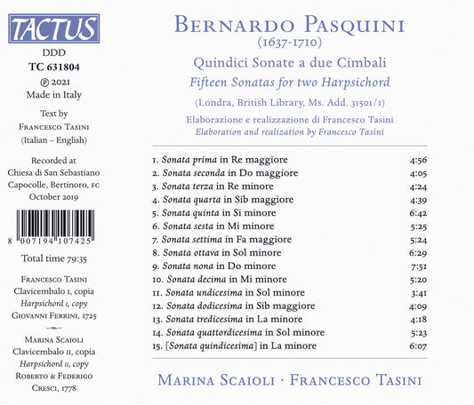 Pasquini: Fifteen Sonatas For Two Harpsichord