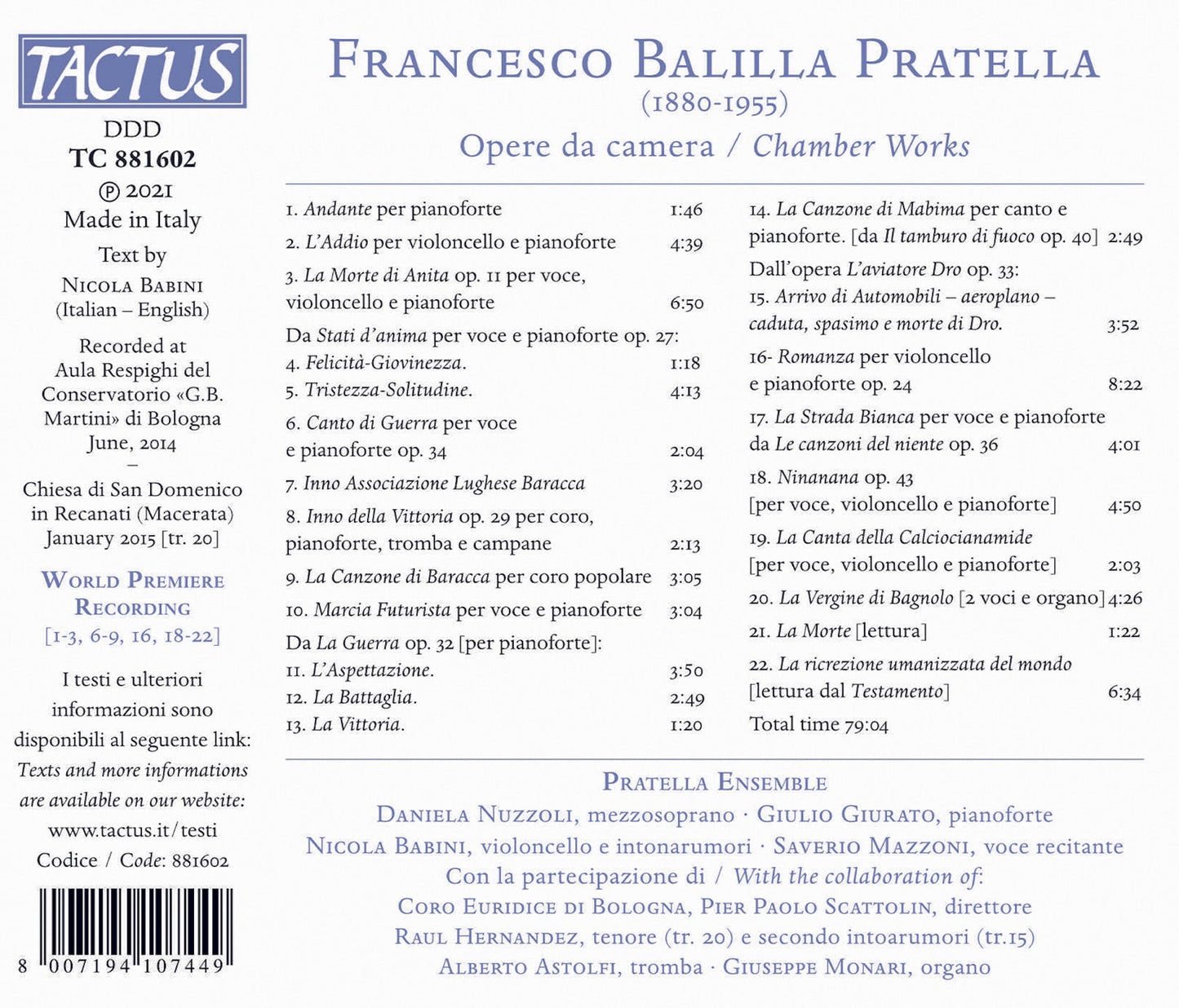 Pratella: Opere da Camera