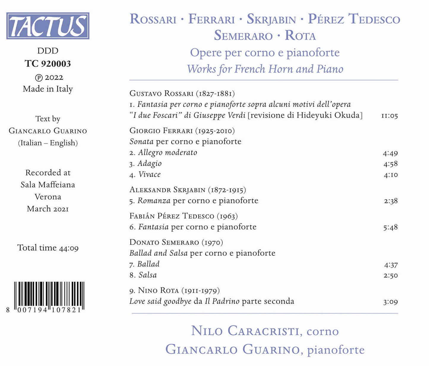 Ferrari, Rossari, Rota, Semeraro, Scriabin & Tedesco: Works