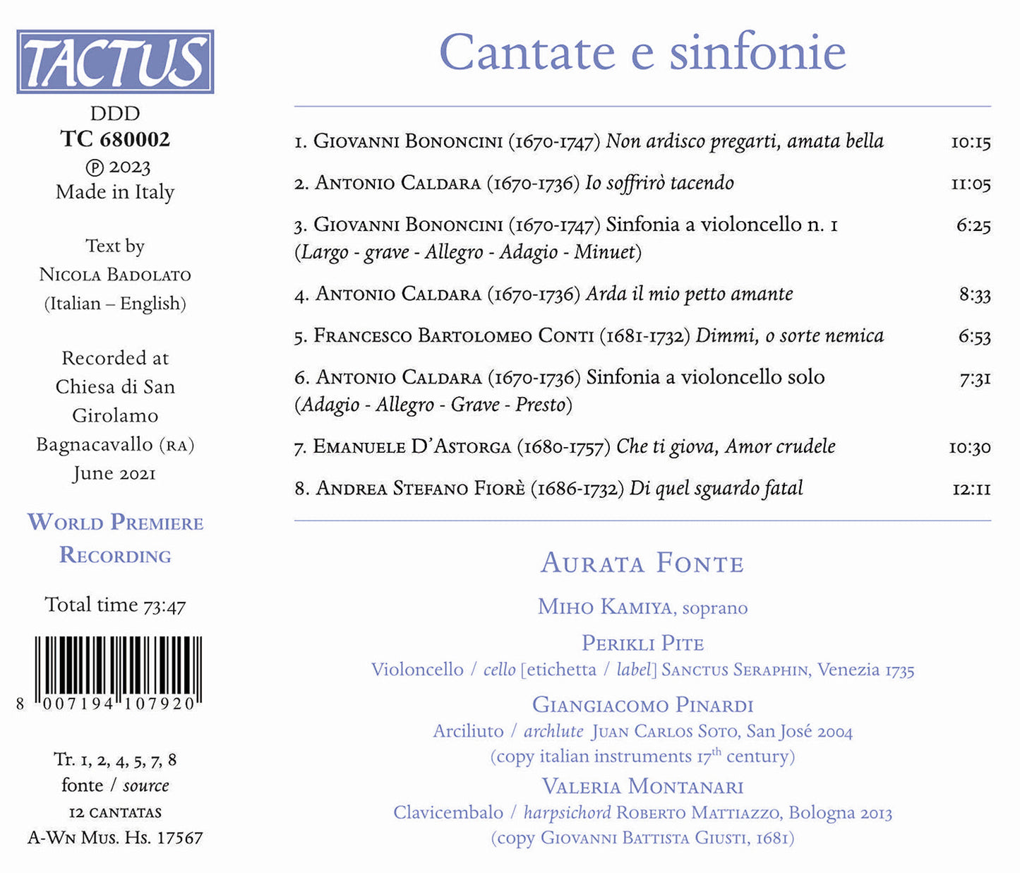 Bononcini, Caldara / Cantate e sinfonie