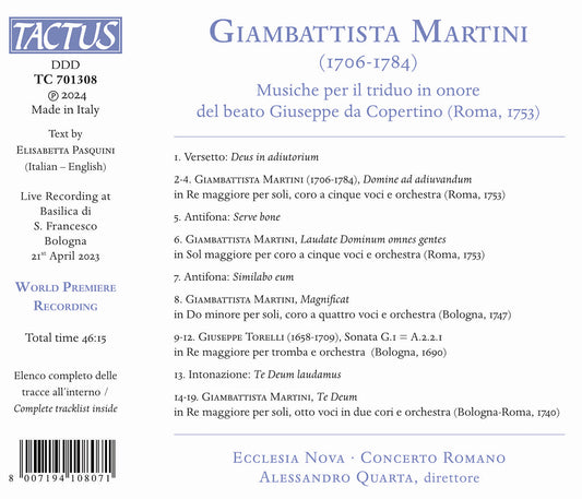 Martini: Musiche per il triduo in onore
del beato Giuseppe d