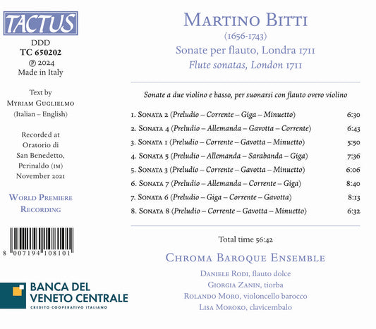Bitti: Sonate Per Flauto, Londra 1711 Chroma Baroque Ensemble, Daniele Rodi, Giorgia Zanin, Rolando Moro, Lisa Moroko
