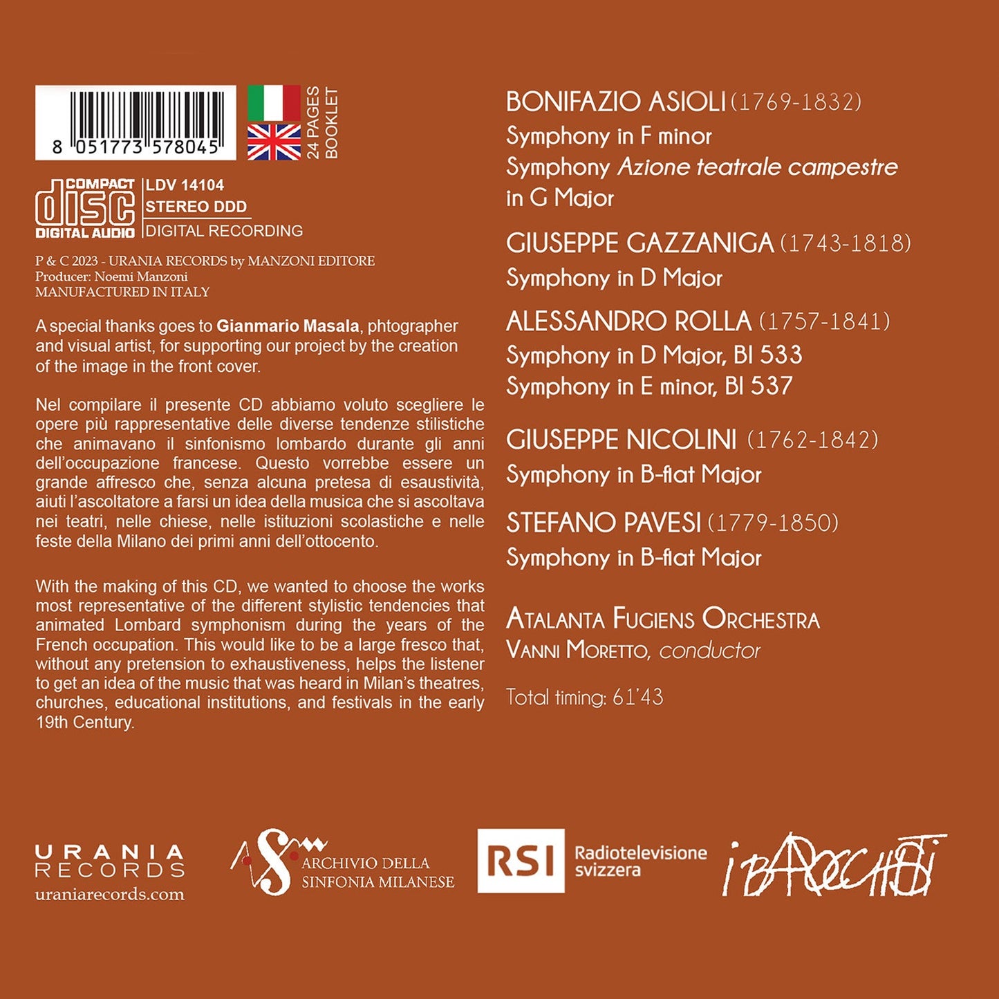 Asioli, Gazzaniga, Nicolini, Pavesi & Rolla: Sinfonie milane