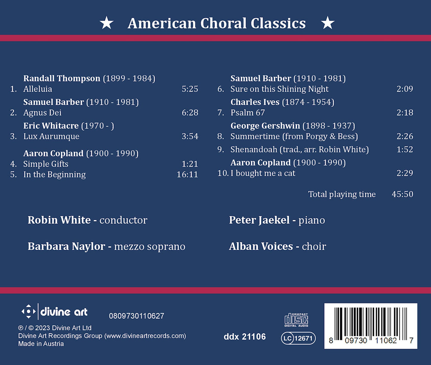 Barber, Copland, Gershwin, Ives, Thompson & Whitacre: Americ