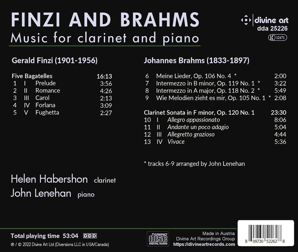 Finzi & Brahms: Music for Clarinet & Piano