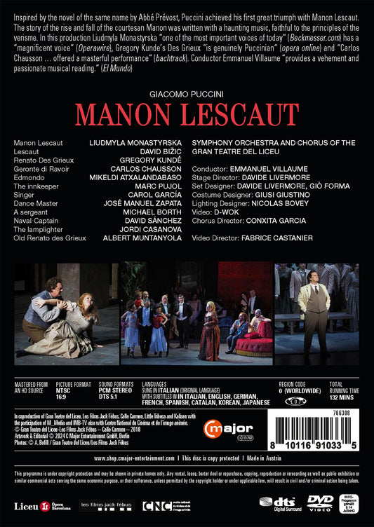 Puccini: Manon Lescaut Carlos Chausson, Chorus Of The Gran Teatre Del Liceu, David Bizic, Davide Livermore, Emmanuel Villau DVD