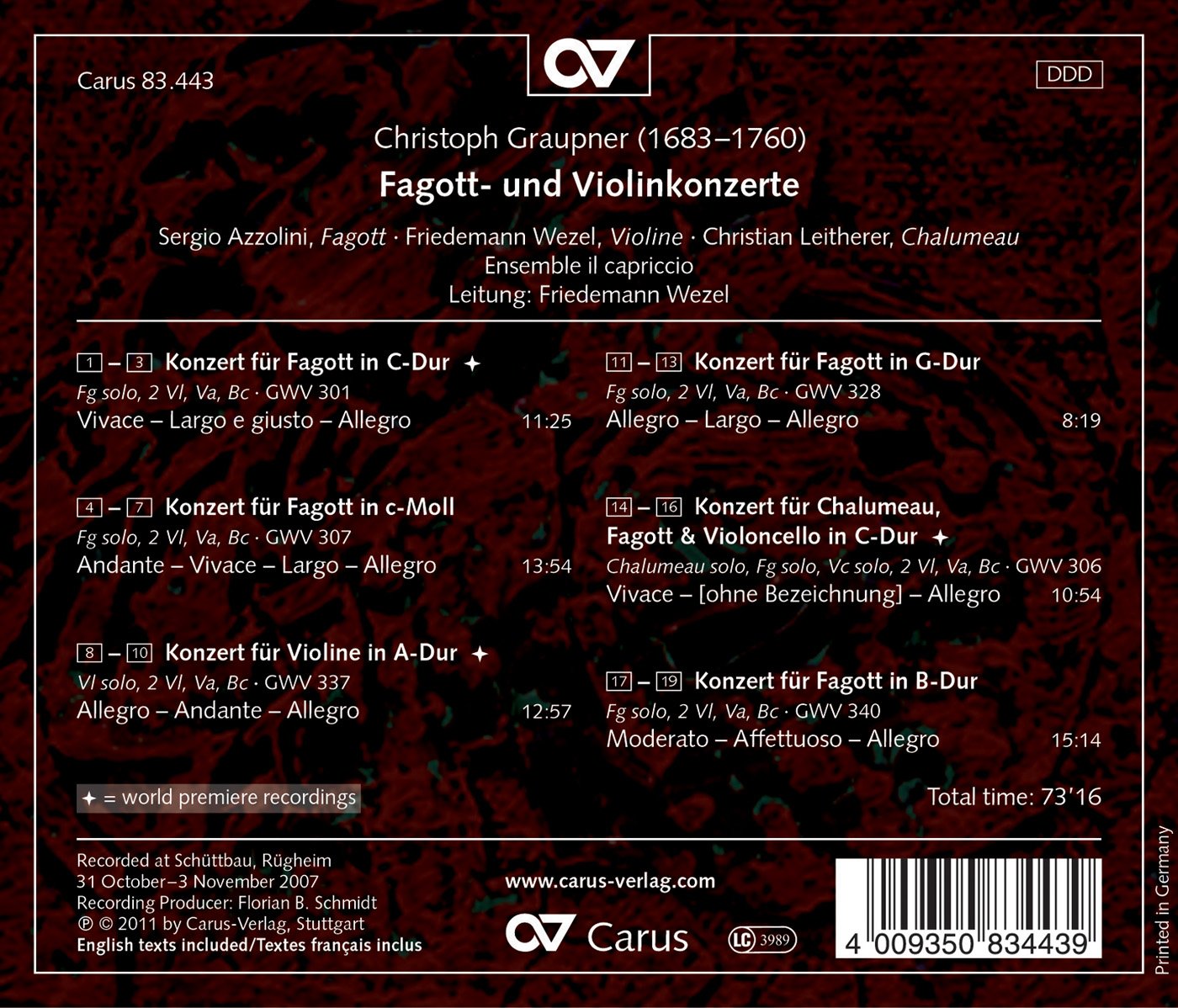 Graupner: Bassoon and Violin Concertos