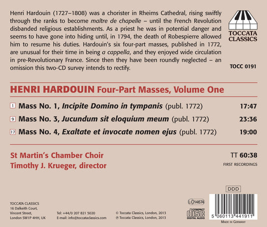 Hardouin: Complete Four-Part a cappella Masses, Volume One