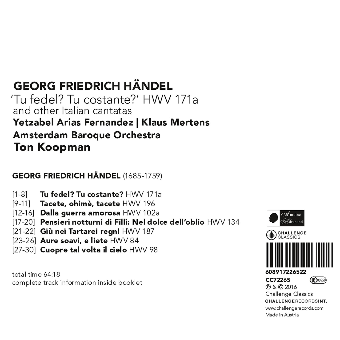Handel: Tu fedel? tu costante? and other Italian cantatas