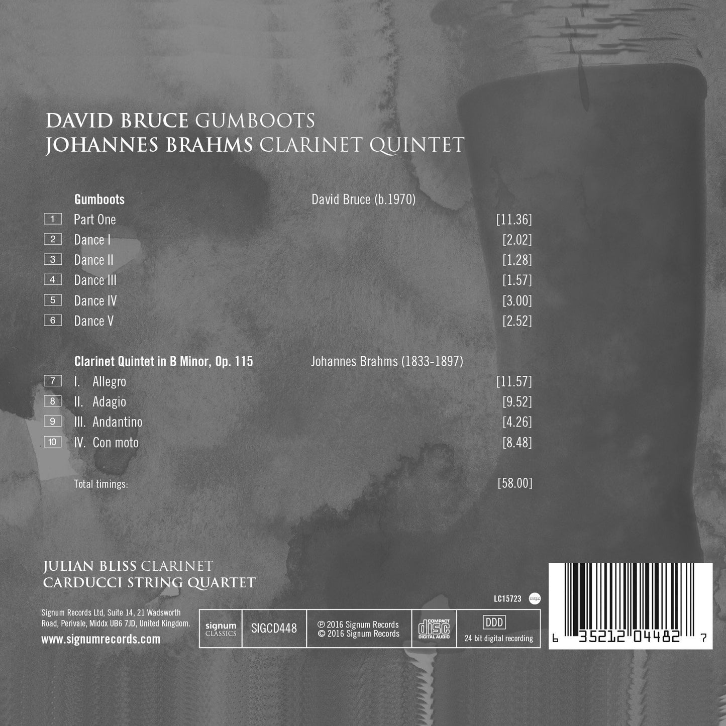Bruce: Gumboots - Brahms: Clarinet Quintet