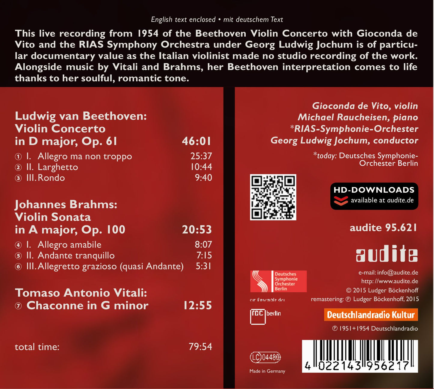 Gioconda de Vito plays Beethoven, Brahms & Vitali