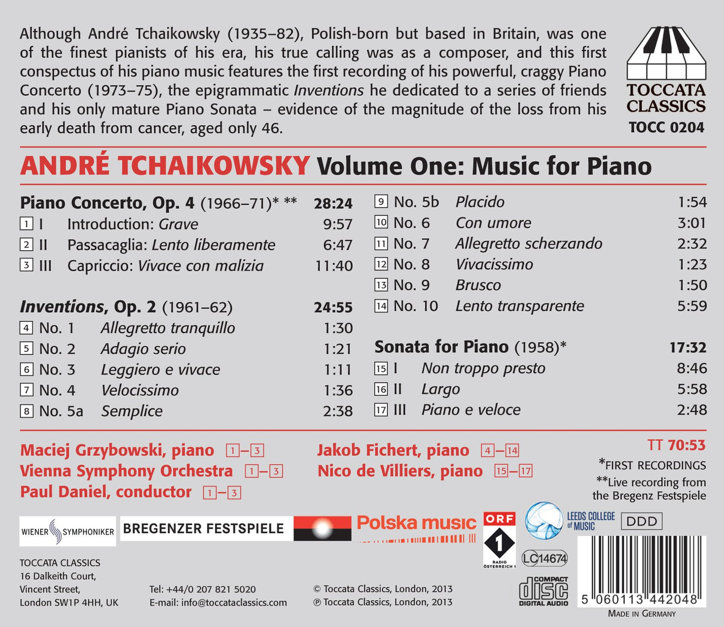 A. Tchaikowsky: Music for Piano, Vol. 1