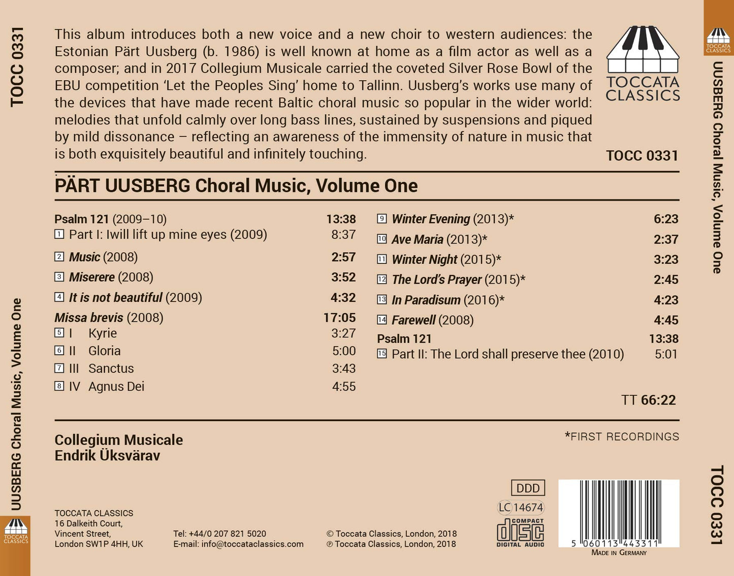 Pärt Uusberg: Choral Music, Vol. 1