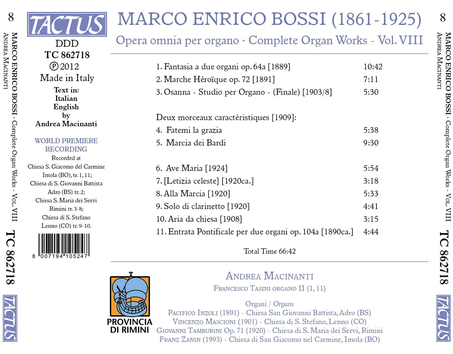 Bossi: Opera omnia per organo, Vol. 8