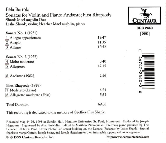 Bartók: Sonatas for Violin and Piano - Andante - First Rhaps