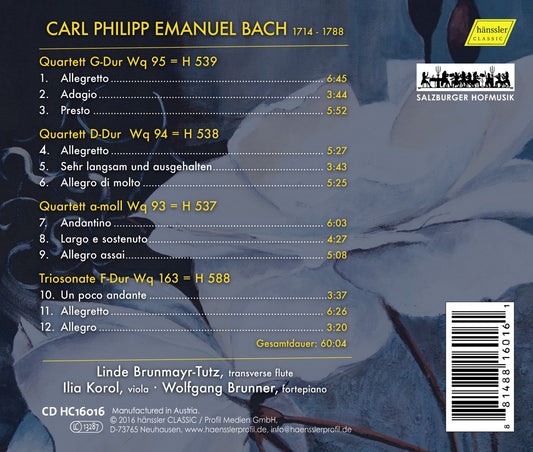 C.P.E. Bach: Quartettes for Keyboard, Flute & Viola