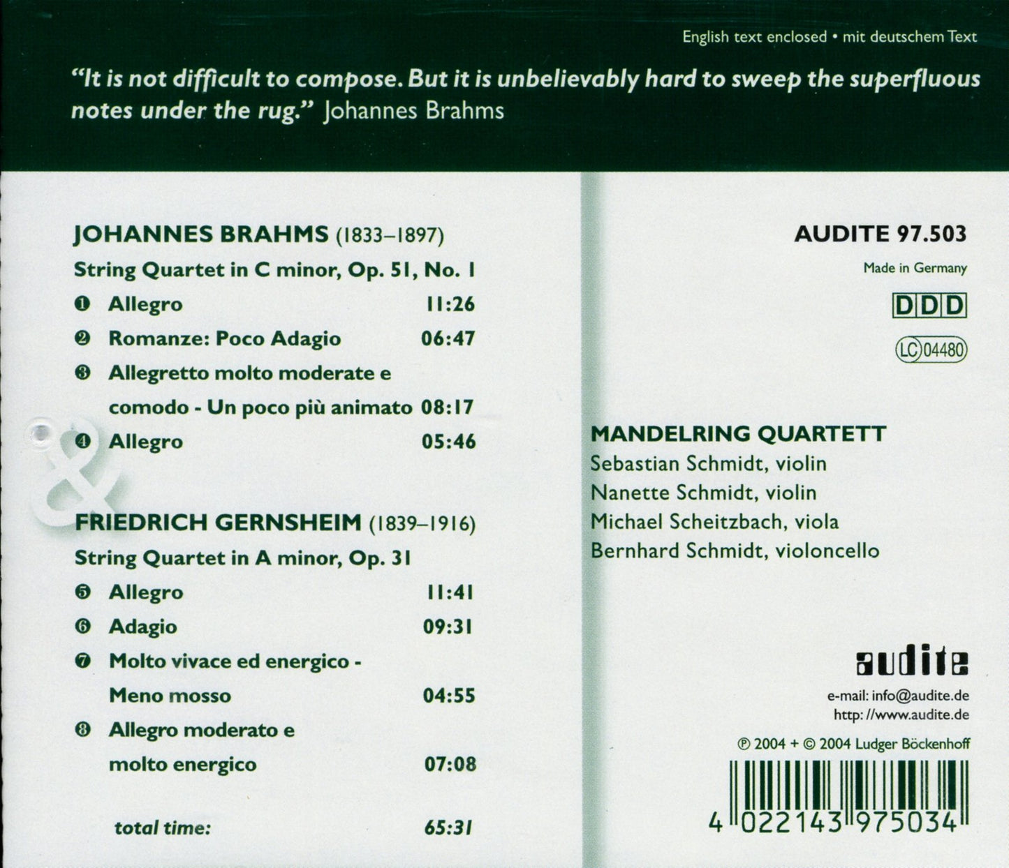 STRING QUARTET OP. 51, NO. 1