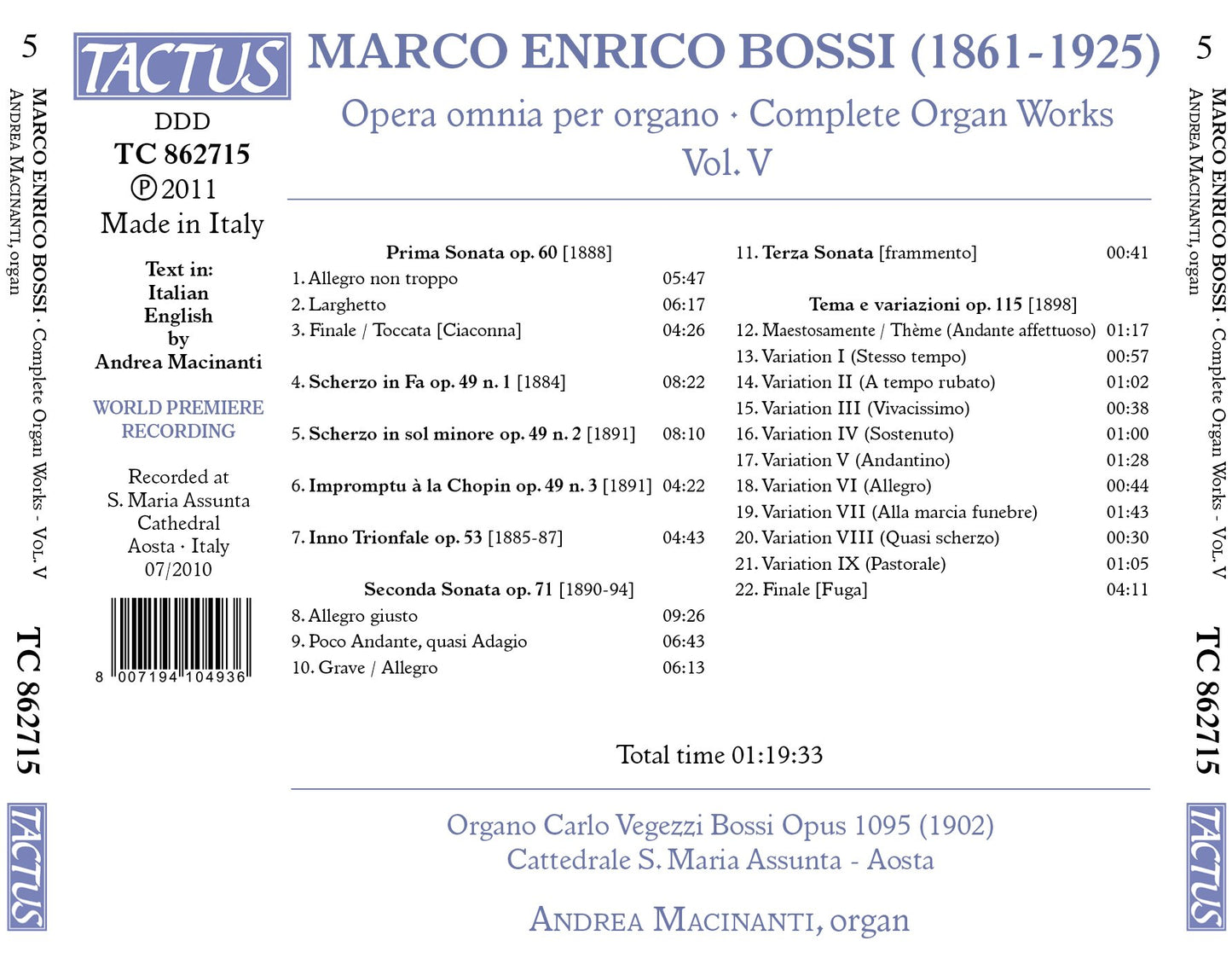 Bossi: Opera omnia per organo, Vol. 5