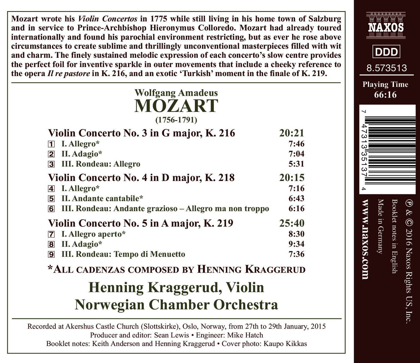 Mozart: Violin Concertos Nos. 3, 4 & 5