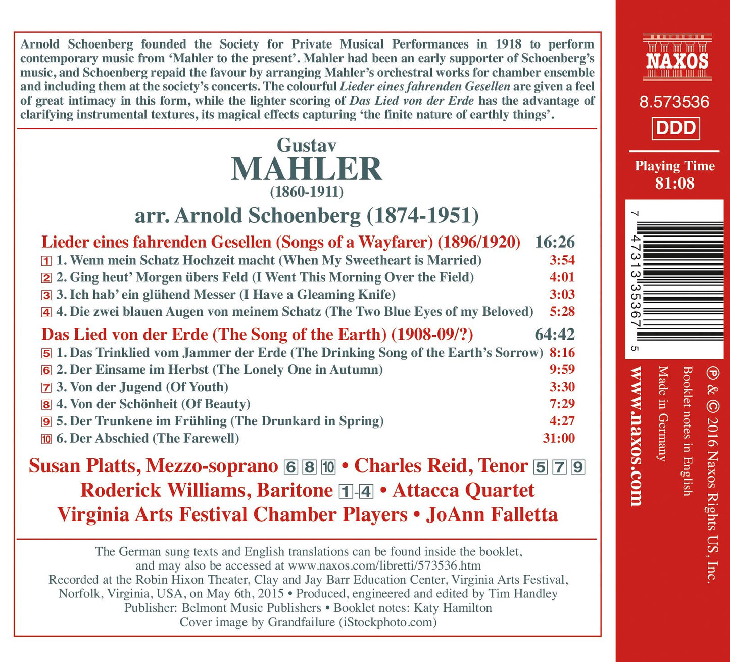 Mahler: Songs (Arr. A. Schoenberg)