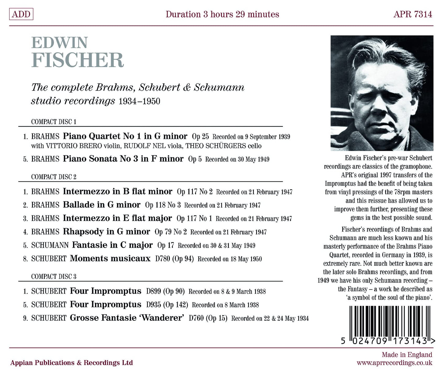The Complete Brahms, Schubert & Schumann Studio Recordings 1