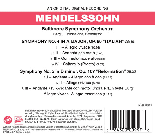 Mendelssohn: Symphony No. 4 in A Major "Italian" & Symphony
