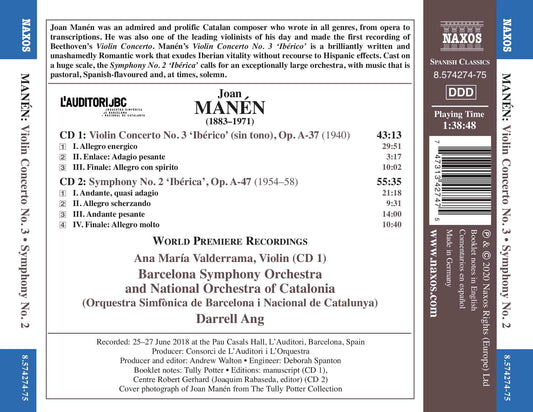 Manén: Violin Concerto No. 3, 'Ibérico'- Symphony No. 2, 'Ib