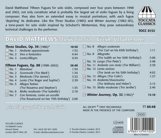 David Matthews: Music for Solo Violin, Vol. 1