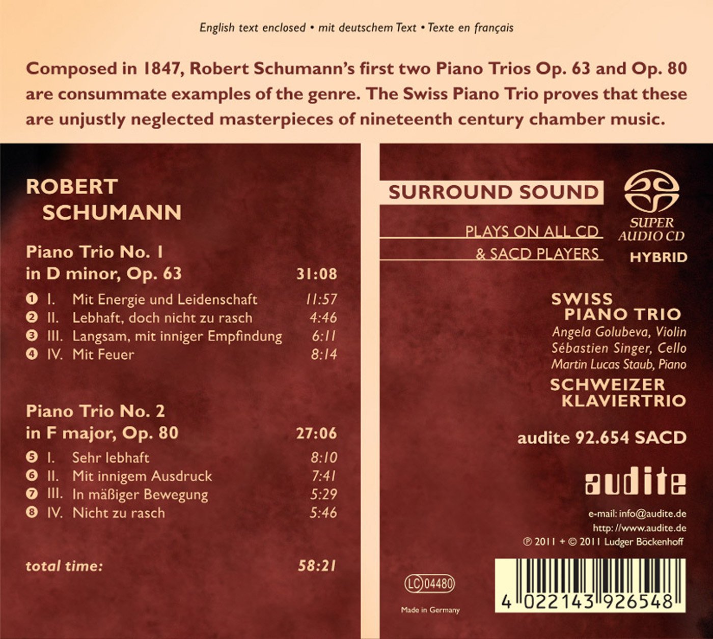Schumann: Piano Trios Nos. 1 & 2