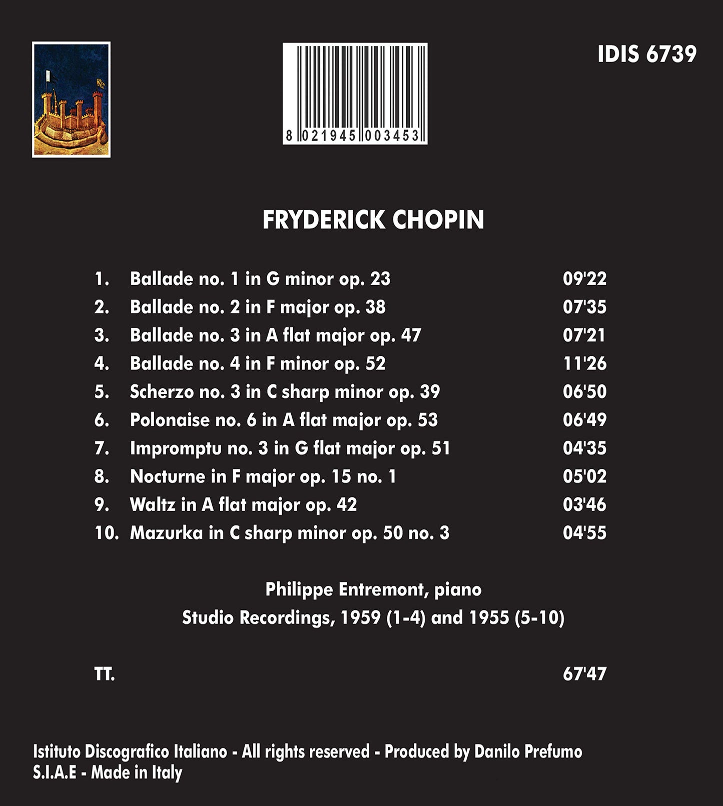 Philippe Entremont Plays Chopin Studio Recordings 1955 - 195