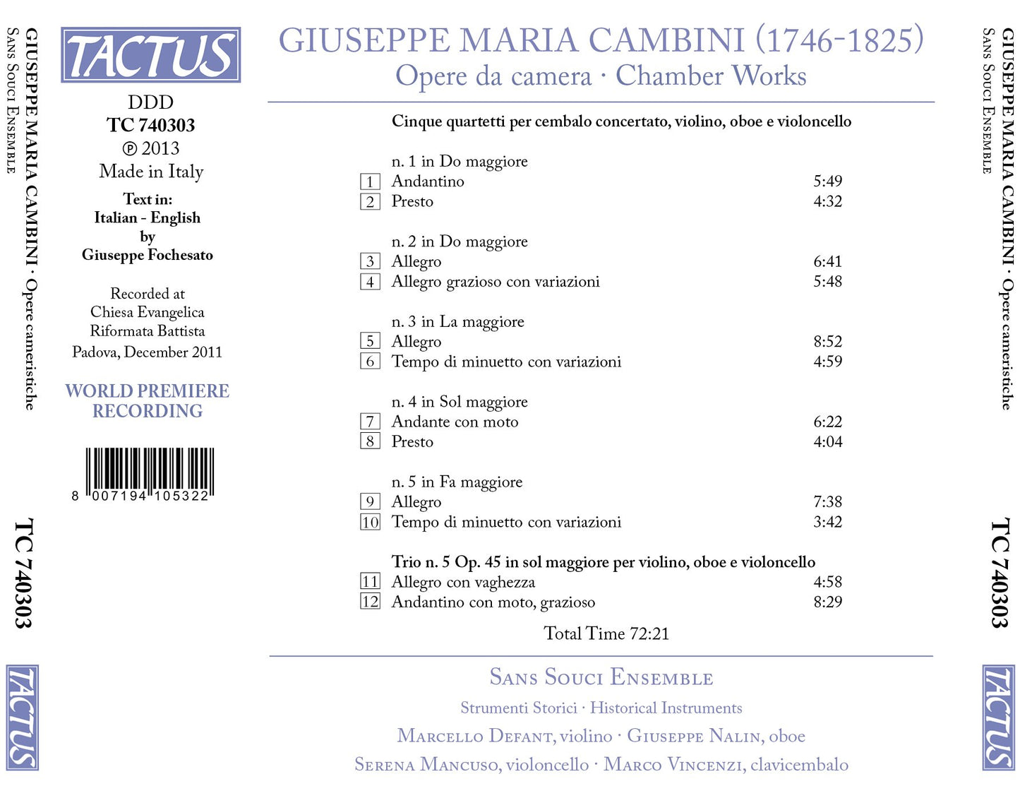 Cambini: Opere da camera (Chamber Works)
