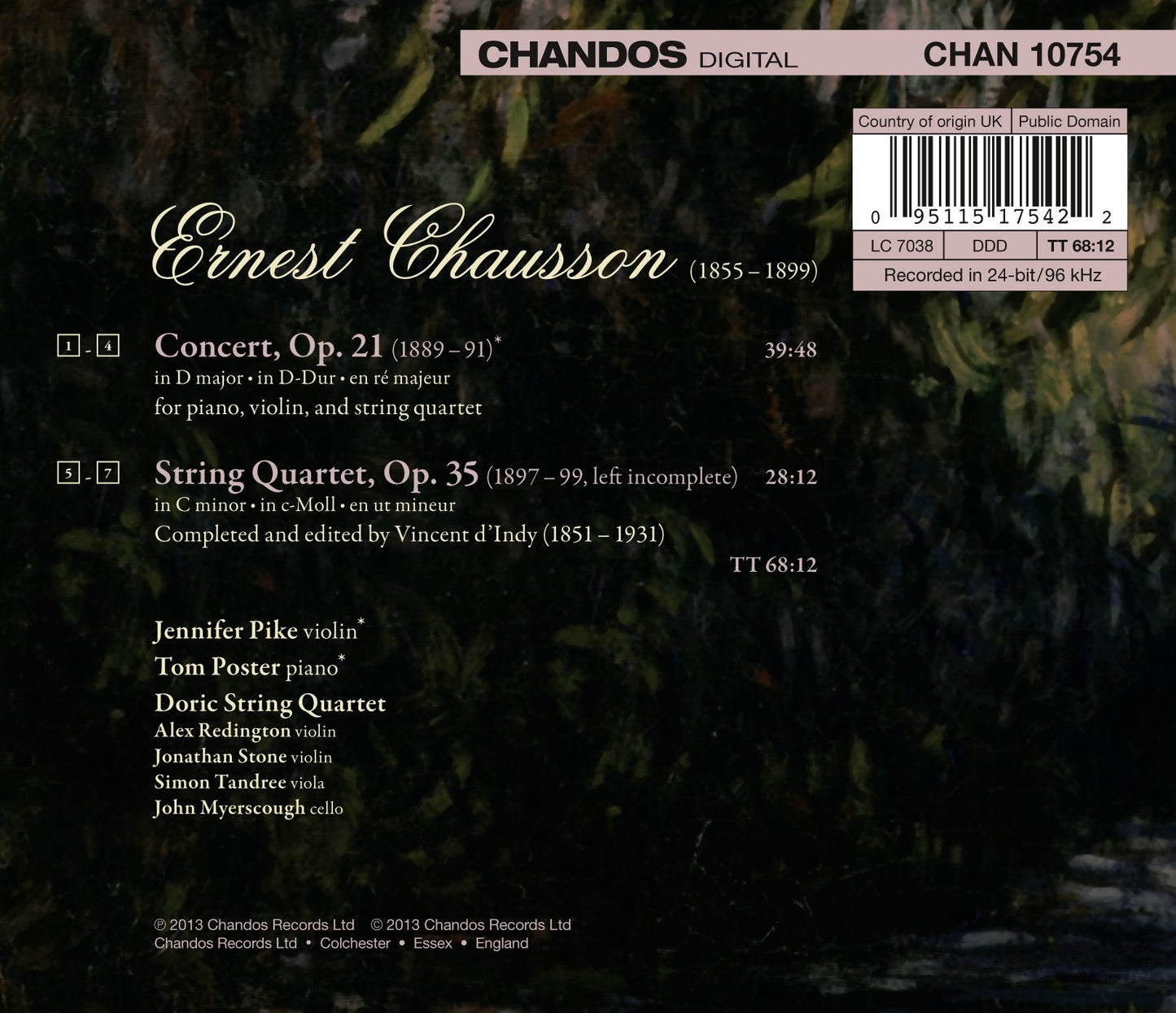 Chausson: Concert for Violin, Piano and String Quartet - Str