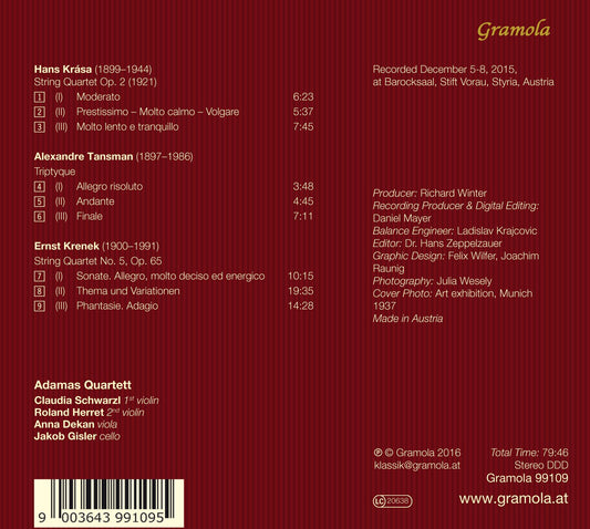 Krása, Tansman & Krenek: Works for String Quartet