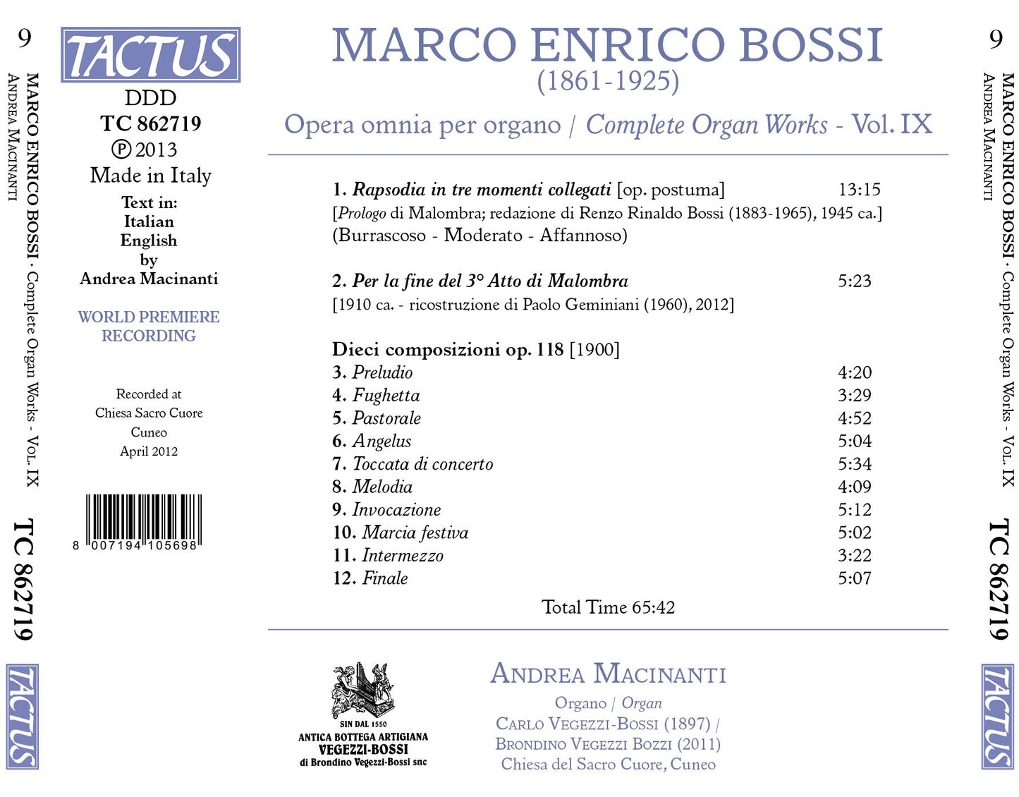 Bossi: Opera omnia per organo, Vol. 9