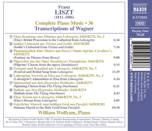 Liszt Complete Piano Music, Vol. 36: Transcriptions of Wagne