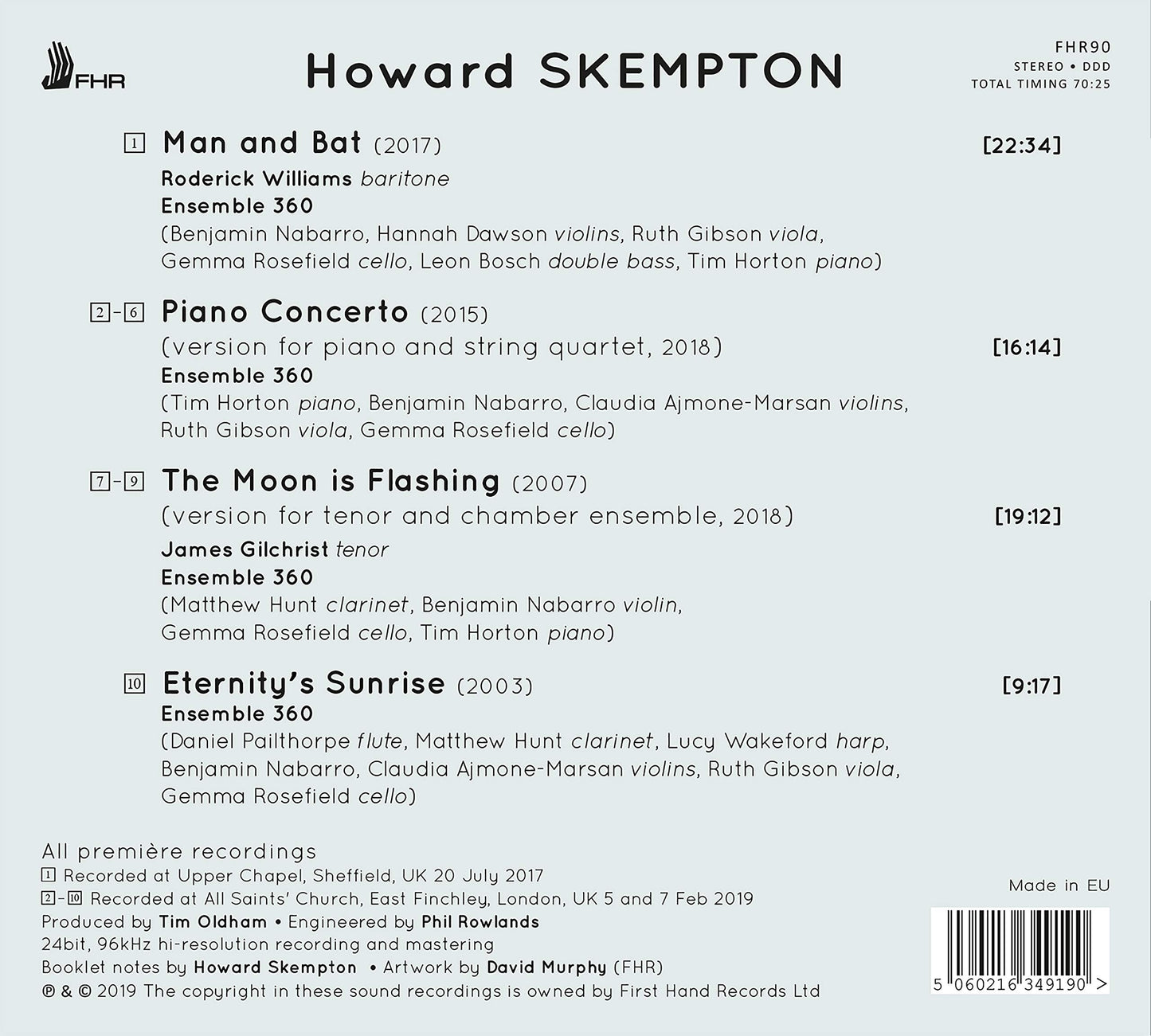 HOWARD SKEMPTON: Man and Bat, Piano Concerto, The Moon is Fl