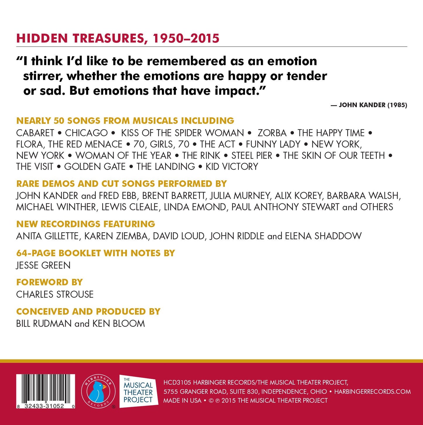 John Kander: Hidden Treasures, 1950-2015