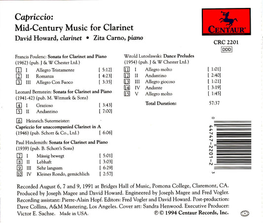 Capriccio: Mid-Century Music for Clarinet